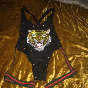 Garter belt deep v one piece thong